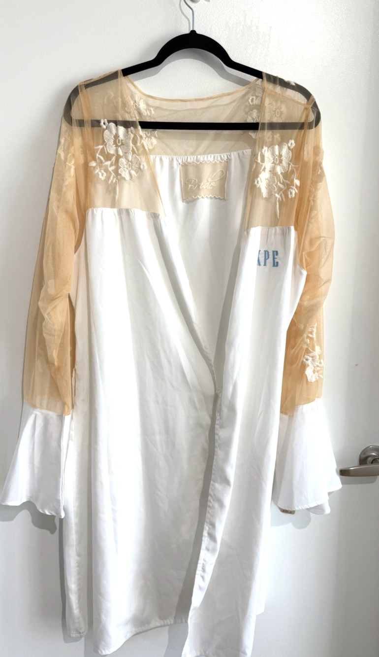 Robed With Love White Mesh Floral Embroidered Bridal Sheer Long Sleeve Robe 1X